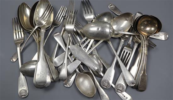 A quantity of assorted 19th century and later silver flatware, various patterns, dates and makers, 64.5 oz.